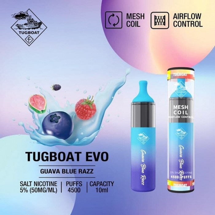 Tugboat Evo 4500 Guava Blue Razz  en uygun fiyatlar ile eliptod.com da! Tugboat Evo 4500 Guava Blue Razz özellikleri, fiyatı, incelemesi, yorumları ve taksit seçenekleri için hemen tıklayın!